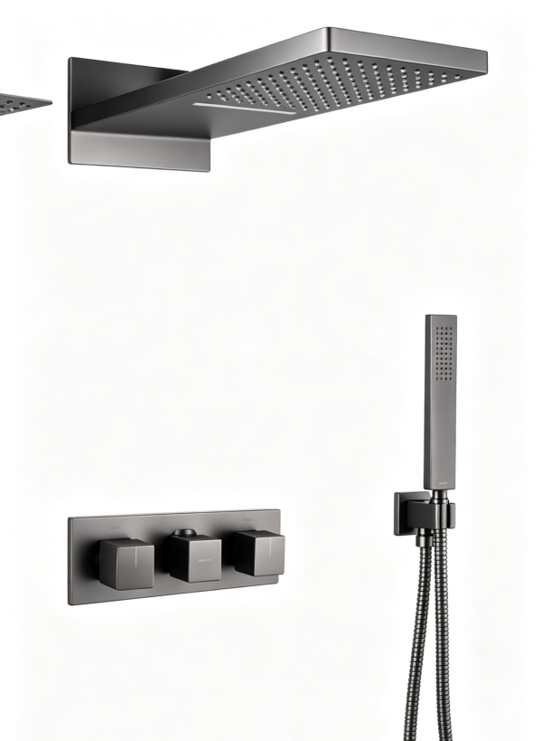 5.2 Concealed Thermostatic Shower System, Wall‑embedded Shower Set, Rain Head & Handheld For Villa & Hotel Project
