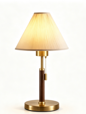 Wood‑style table & floor lamp